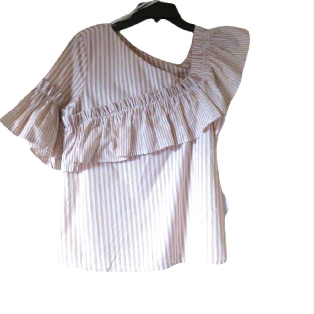 Revolve Line and Dot blouse ruffles one sleeve stripe top size Medium